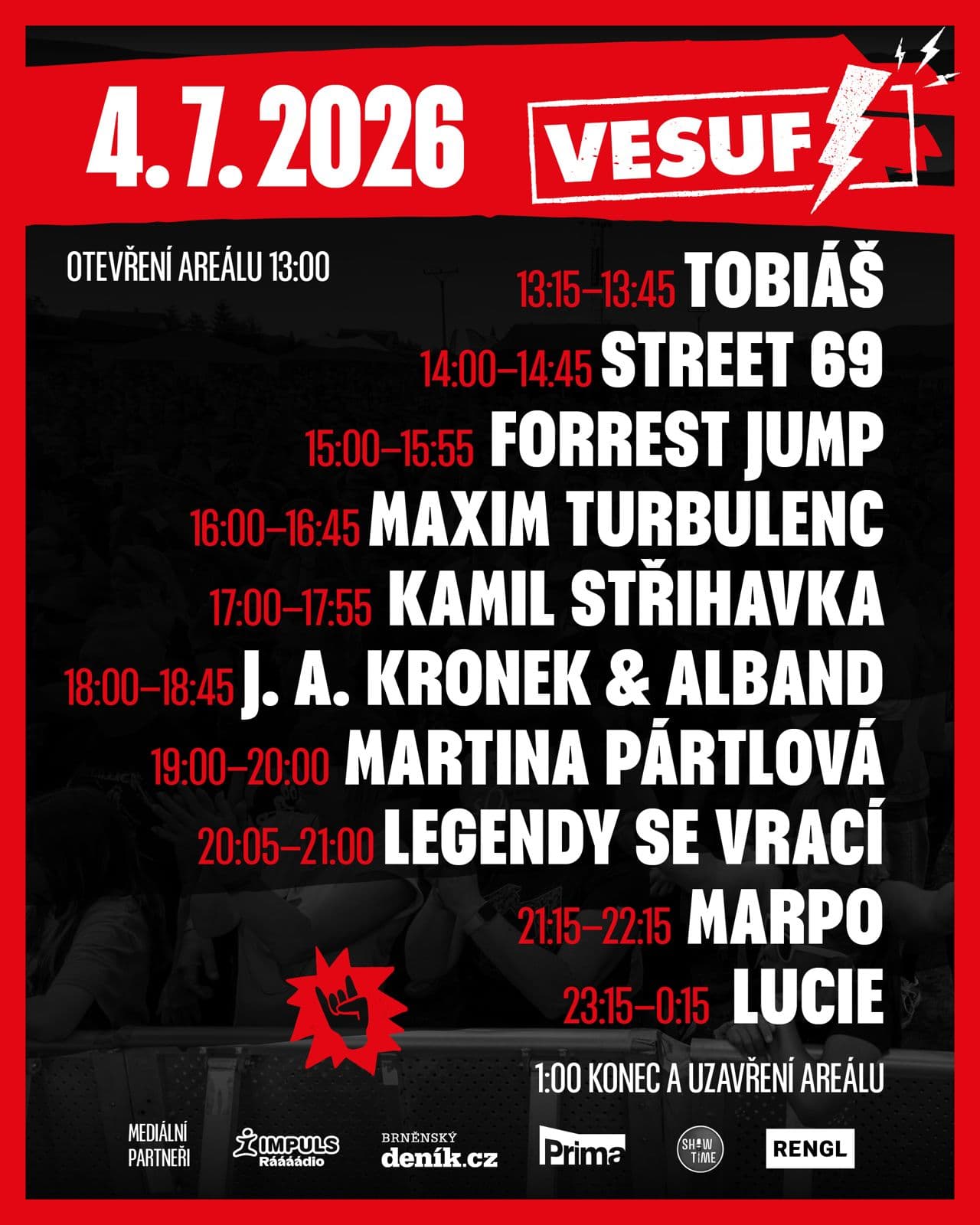 Program VESUF FEST 2026 – Pátek 4. 7.